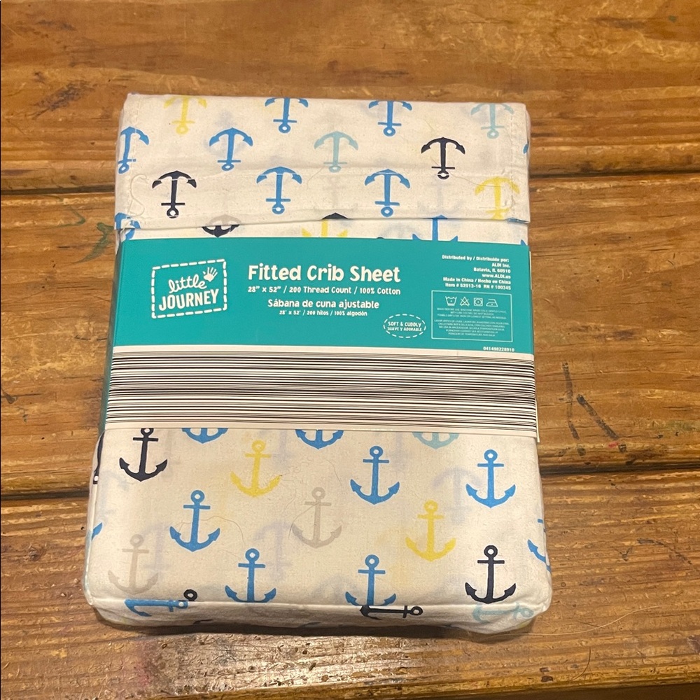 Fitted Crib Sheet Blue and Yellow Anchors little journey 28x52 NIP